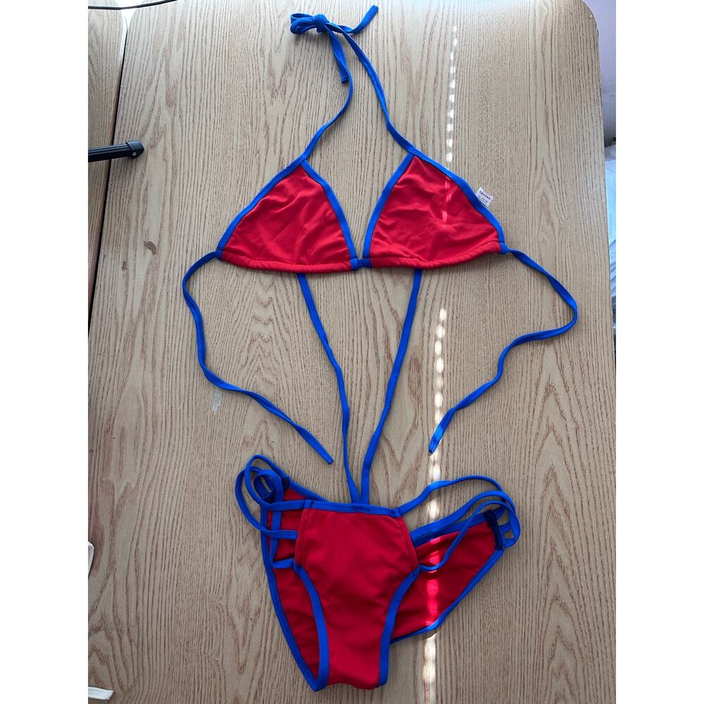 B5 New Women AMI Sexy 2Pc Blue red String 1pc or Bikini Ruched Cheeky Sm/Medium